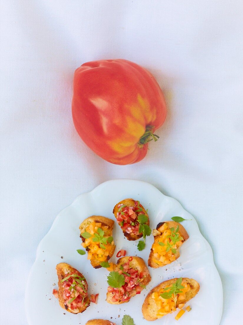 Crostini with a duo of tomato tartar