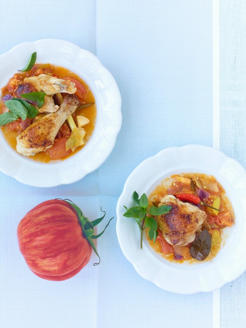 Chicken with an oriental tomato compote