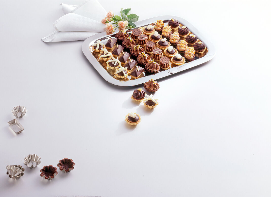 Close-up of biscuits with chocolate icing on tray