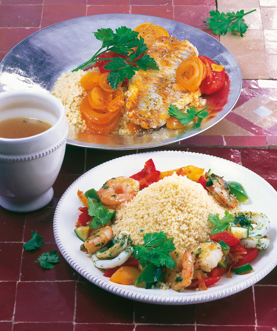 Orientküche, Couscous m Fischfilet, Couscous mit Meeresfrüchten