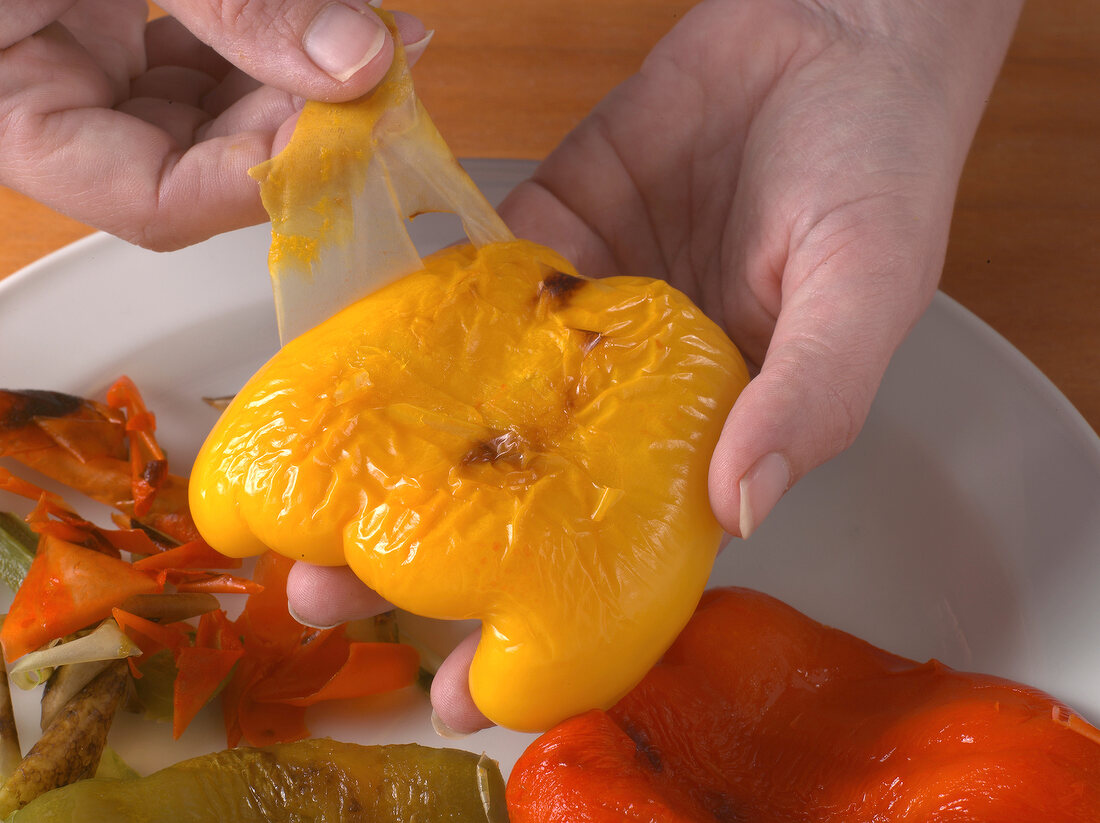 Peppers being peeled, step 2