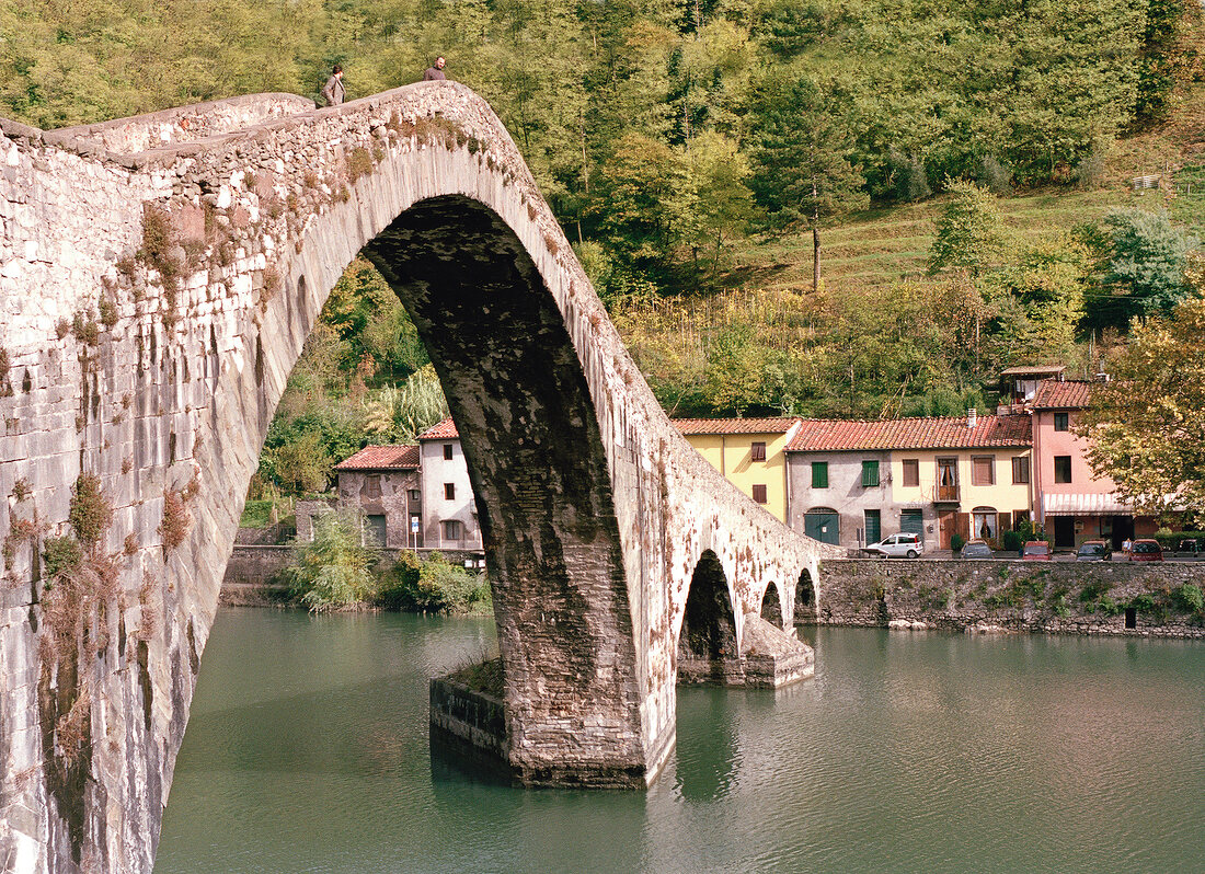 View of Ponte della Maddalena in Tuscany, Italy