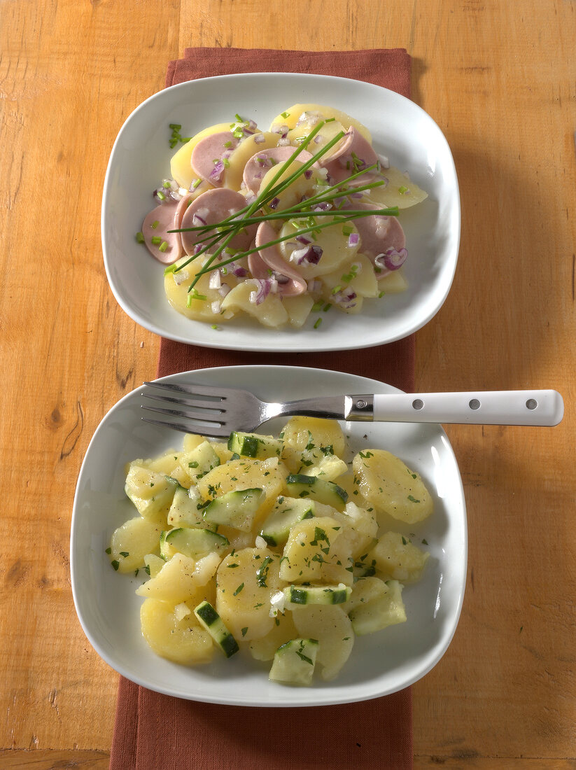 Grillen - Kartoffel-Wurst-Salat, Kartoffel-Gurken-Salat, Schnittlauch