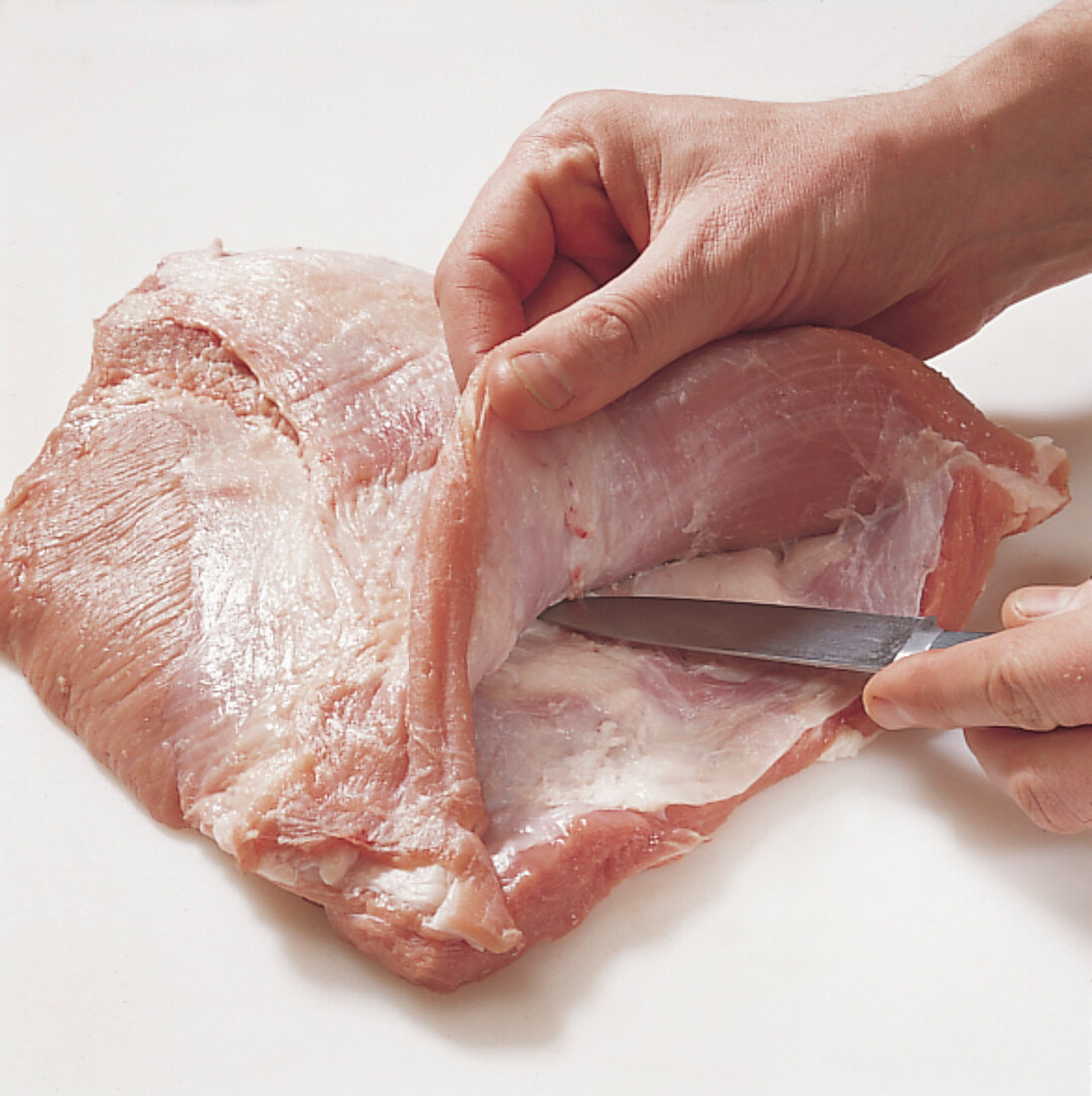 Fleisch, Kalbsbrust füllen: Fleisch aufschneiden, Step 1