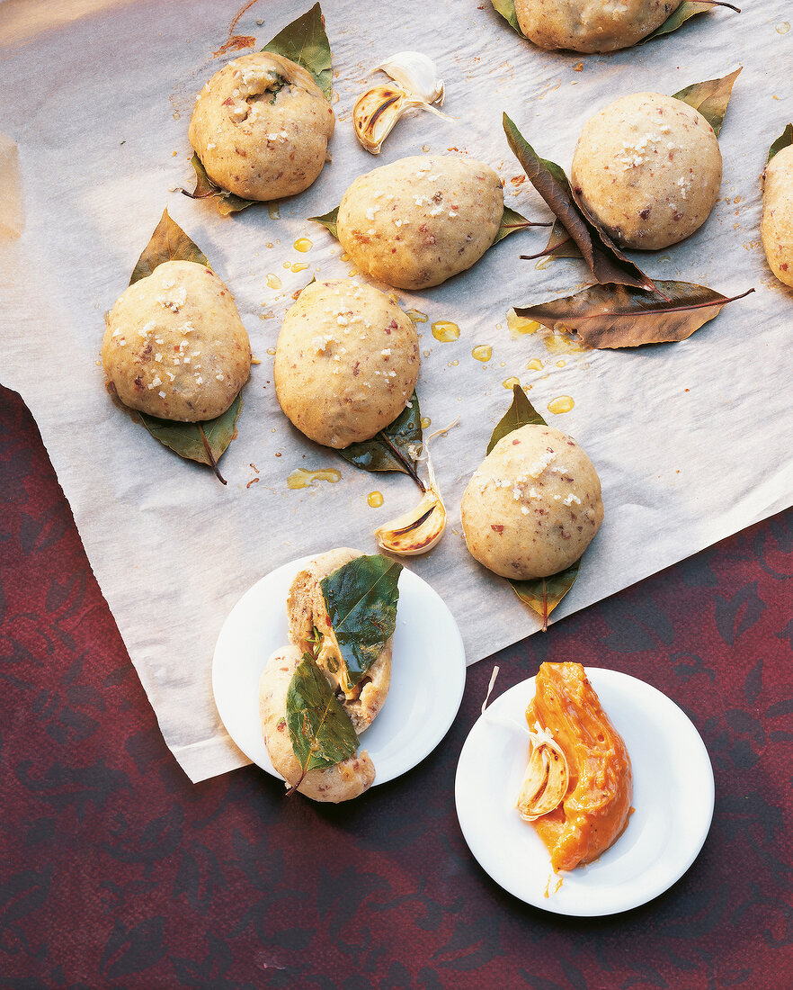 Oyster bread with tomato mayonnaise on paper