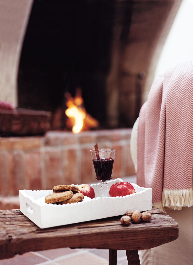 Mulled wine and Christmas cookies on plate