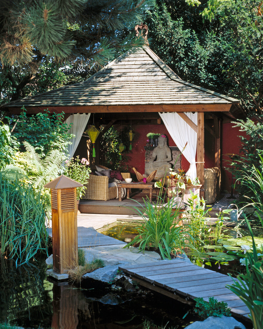 Relaxing pavilion in woods