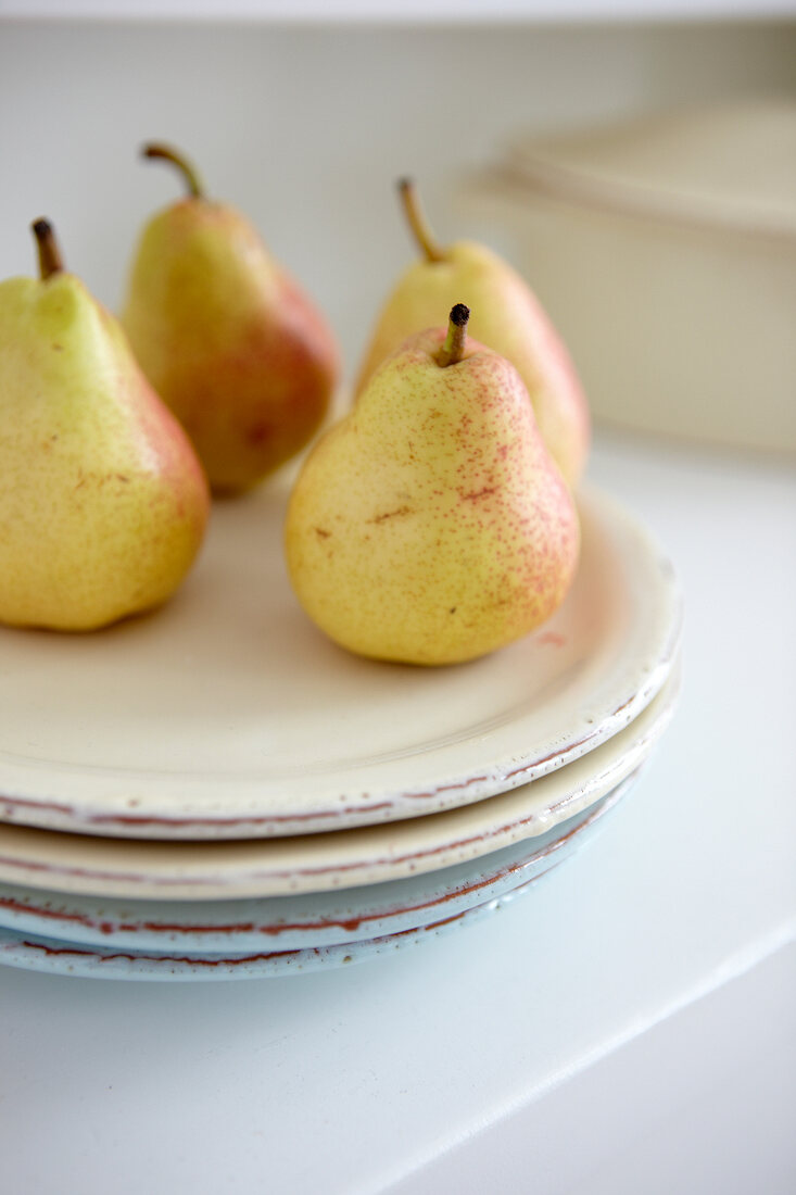 Close-up of pears on plate