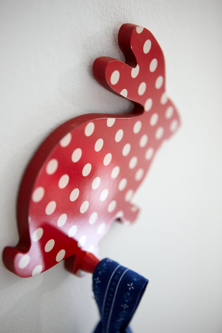 Rabbit shaped coat hooks in red and white polka dot