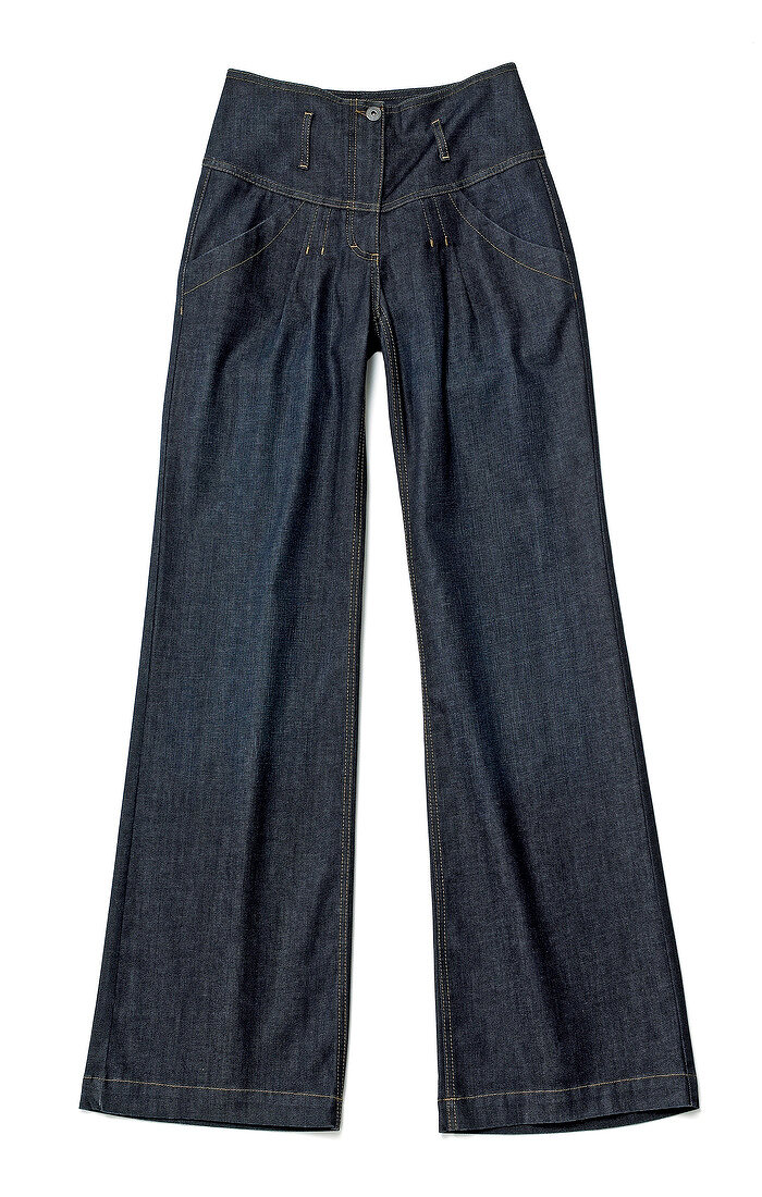 Freisteller: Jeans mit Bundfalten, breiter Bund, dunkelblau, Schlag
