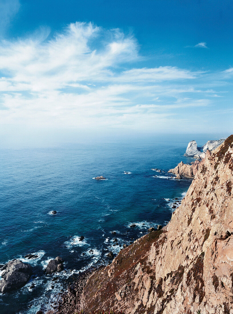 View of Atlantic ocean and cliffs of Cabo da Roca in Portugal