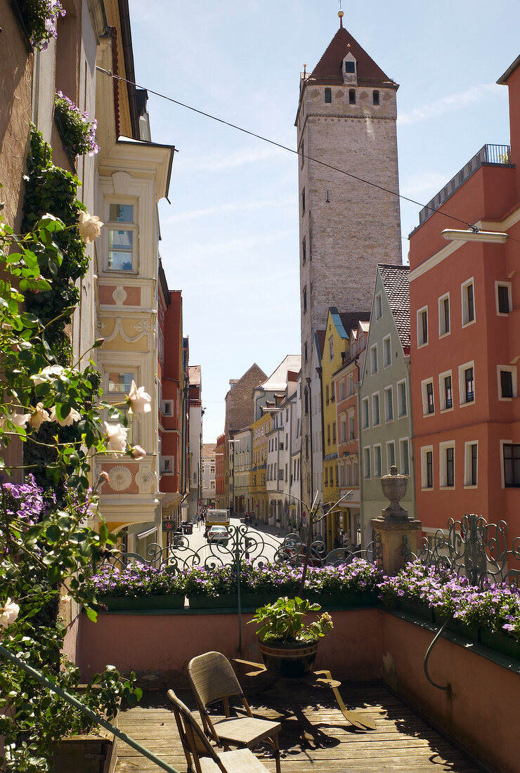 Regensburg: Hotelterrasse Orphée, Blick über Altstadt