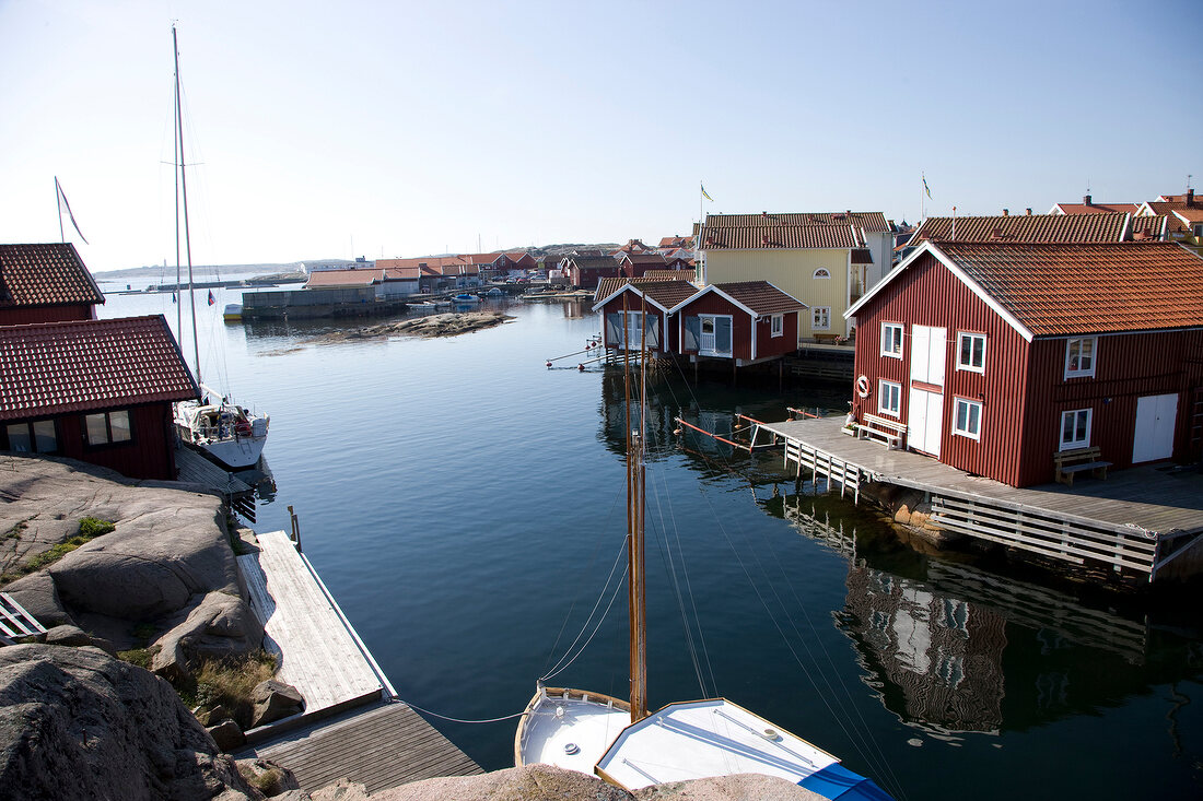 Schweden, Smögen, Hafen, Häuser, Felsen.