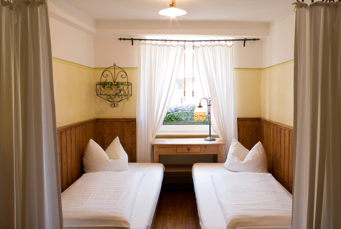 Double bed in Hotel Orphee, Regensburg, Bavaria, Germany