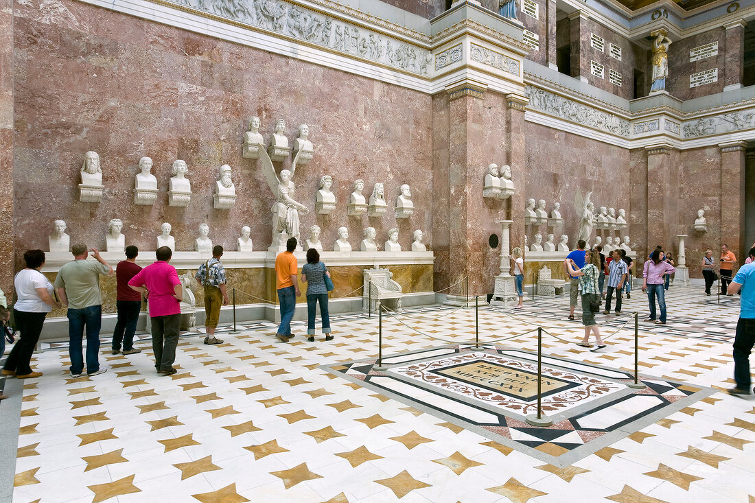 Interior of The Walhalla with caryatids and gold plated roof beams, Regensburg, Germany