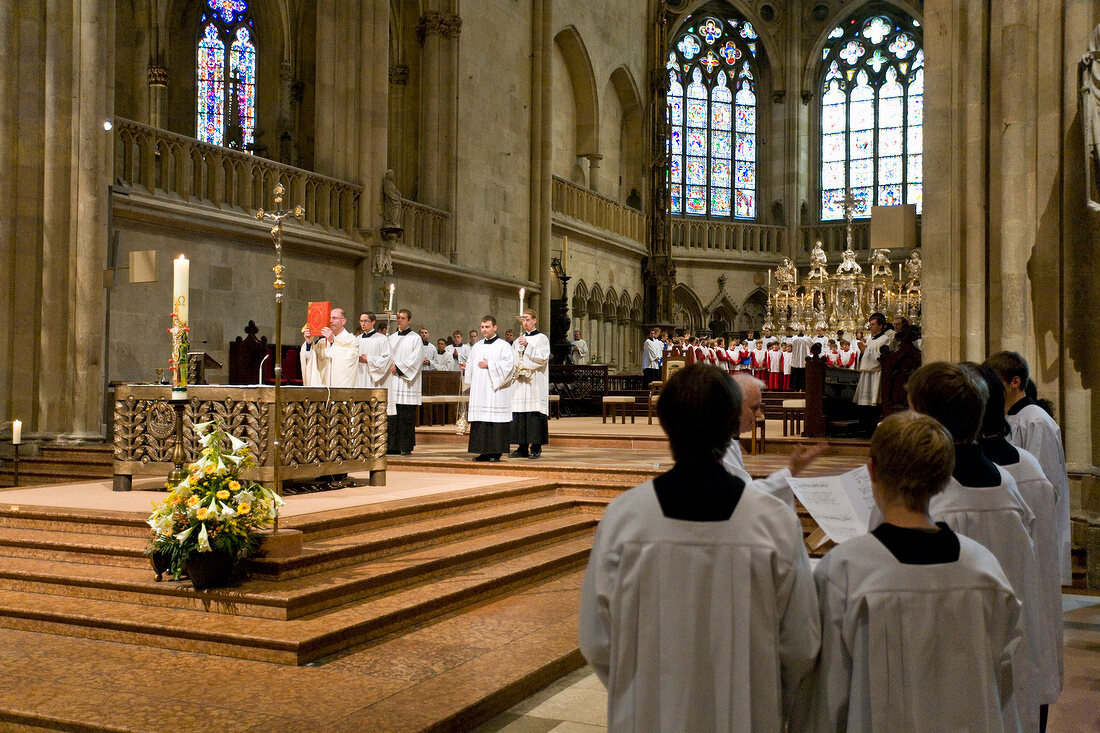 Choir singing for Sunday mass in Regensburg Cathedral, Germany
