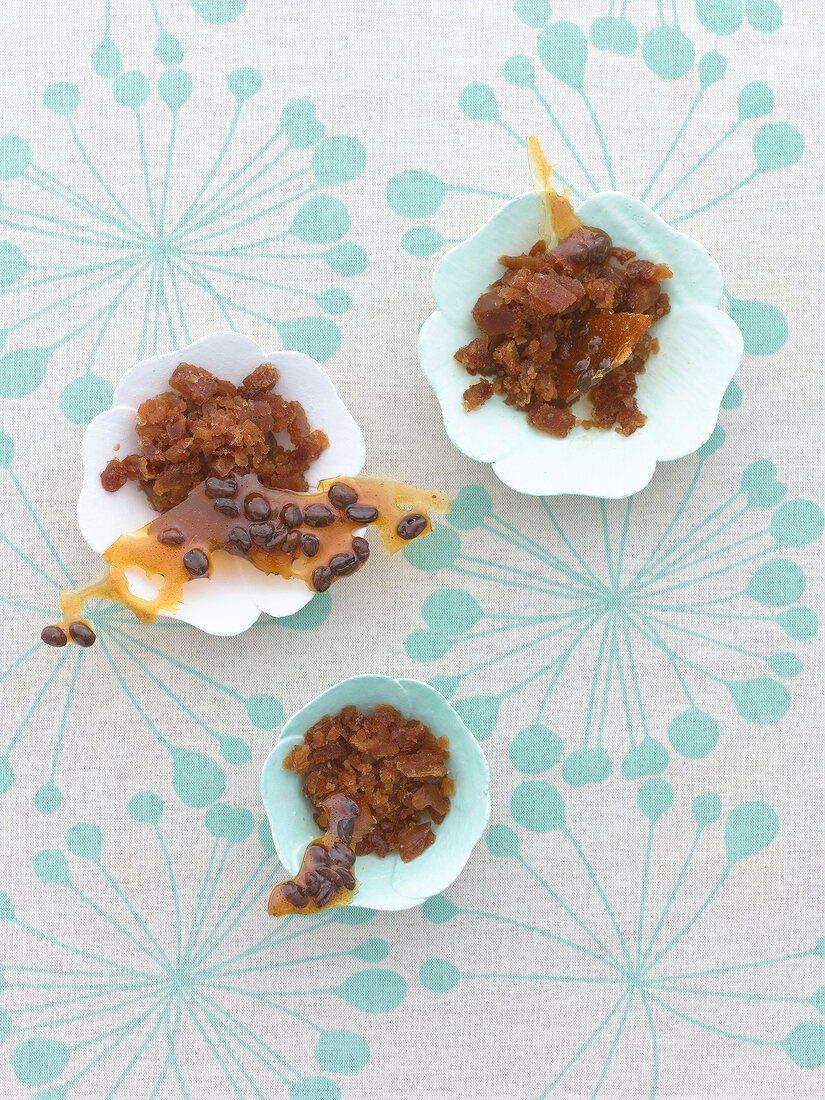 Three bowls of expresso granita, overhead view