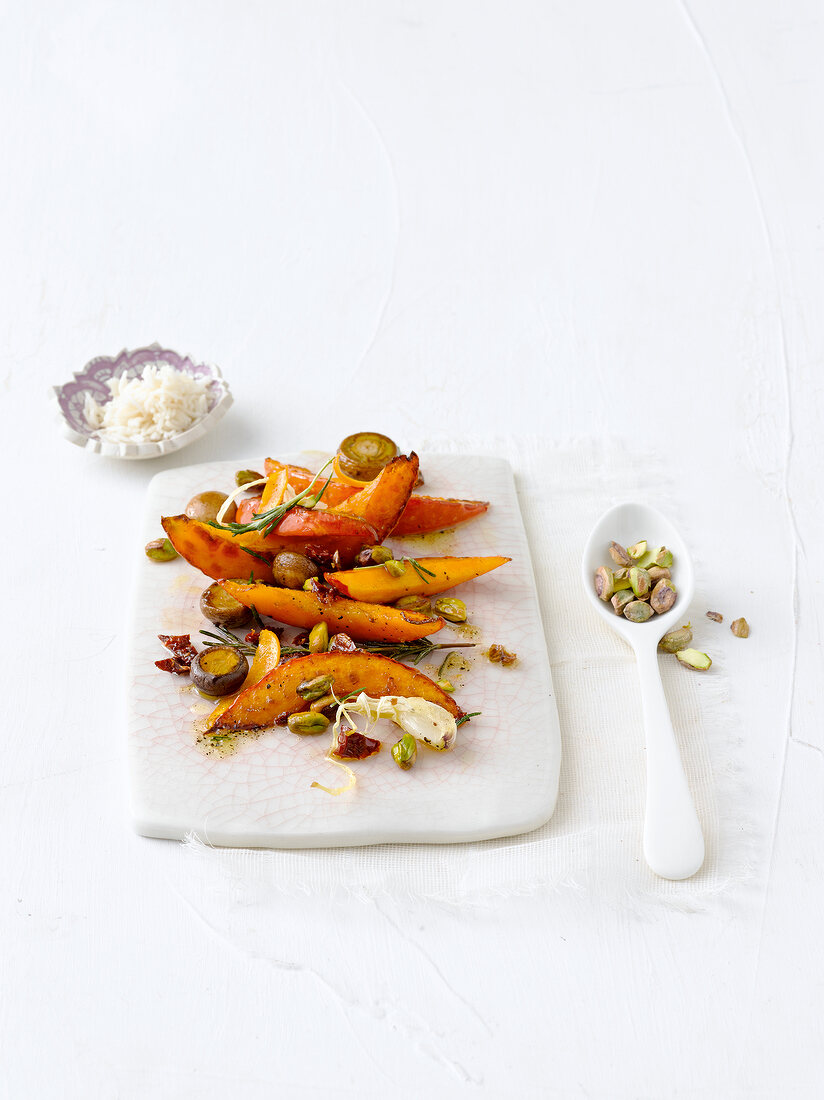 Rosemary and pistachio pumpkin with pistachios in spoon