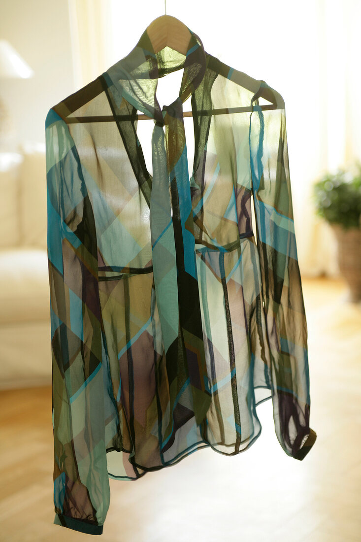 Close-u of transparent blouse on hanger