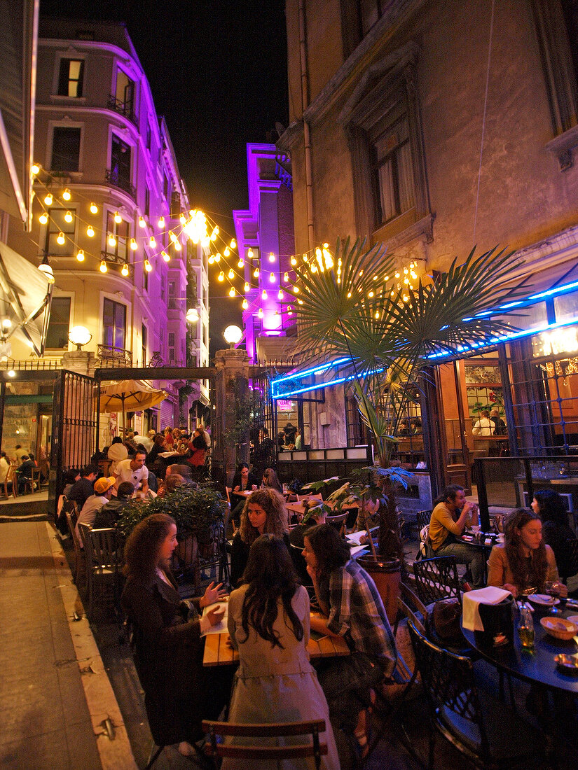 People dining at restaurant, Istanbul, Turkey