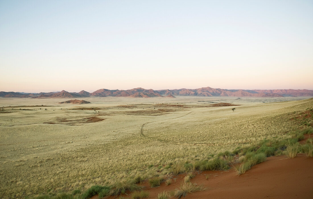 Namibia, Steppe, versteinerte Dünen, Sonnenuntergang