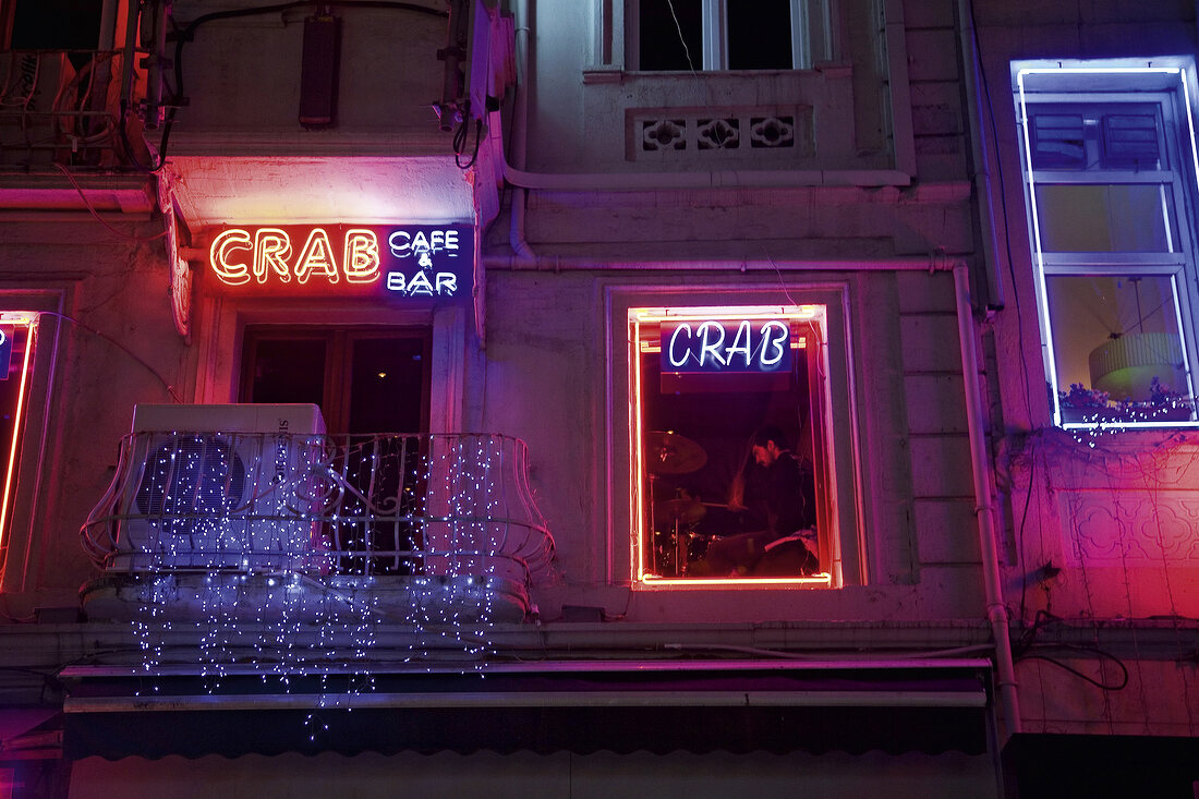 Illuminated signboard outside Crab cafe … – License image – 10231281 ...