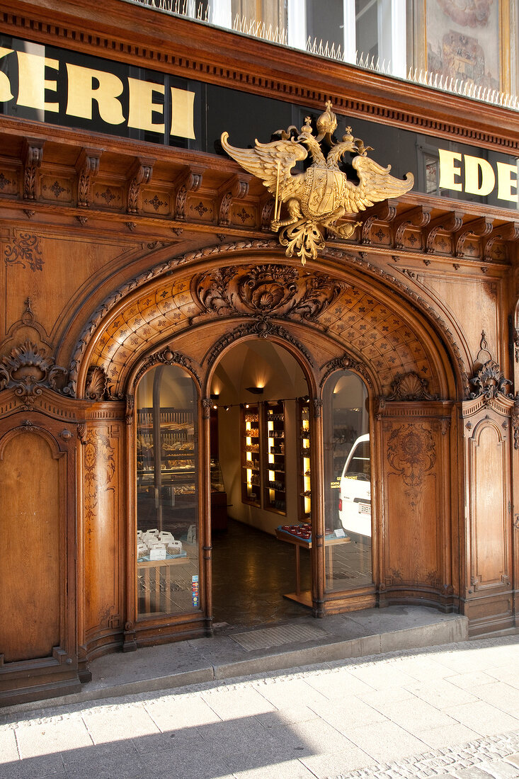Wooden portal of Edegger-Tax bakery in Graz, Styria, Austria