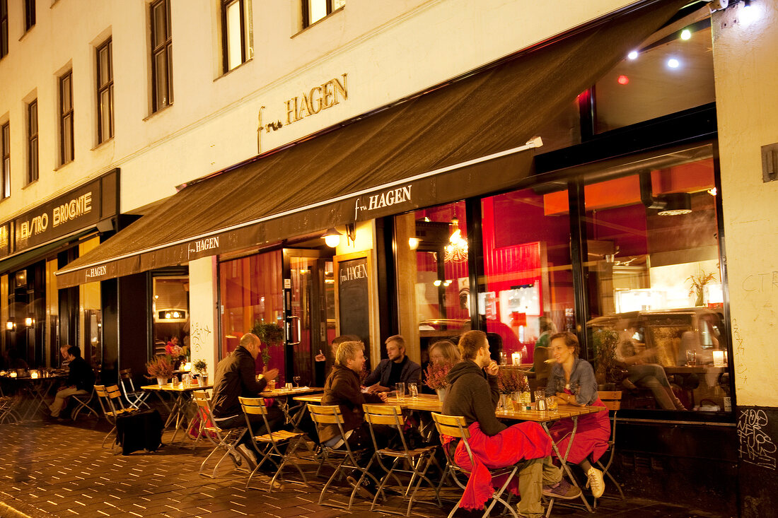 View of people dining at Fru Hagen Restaurant in Oslo, Norway