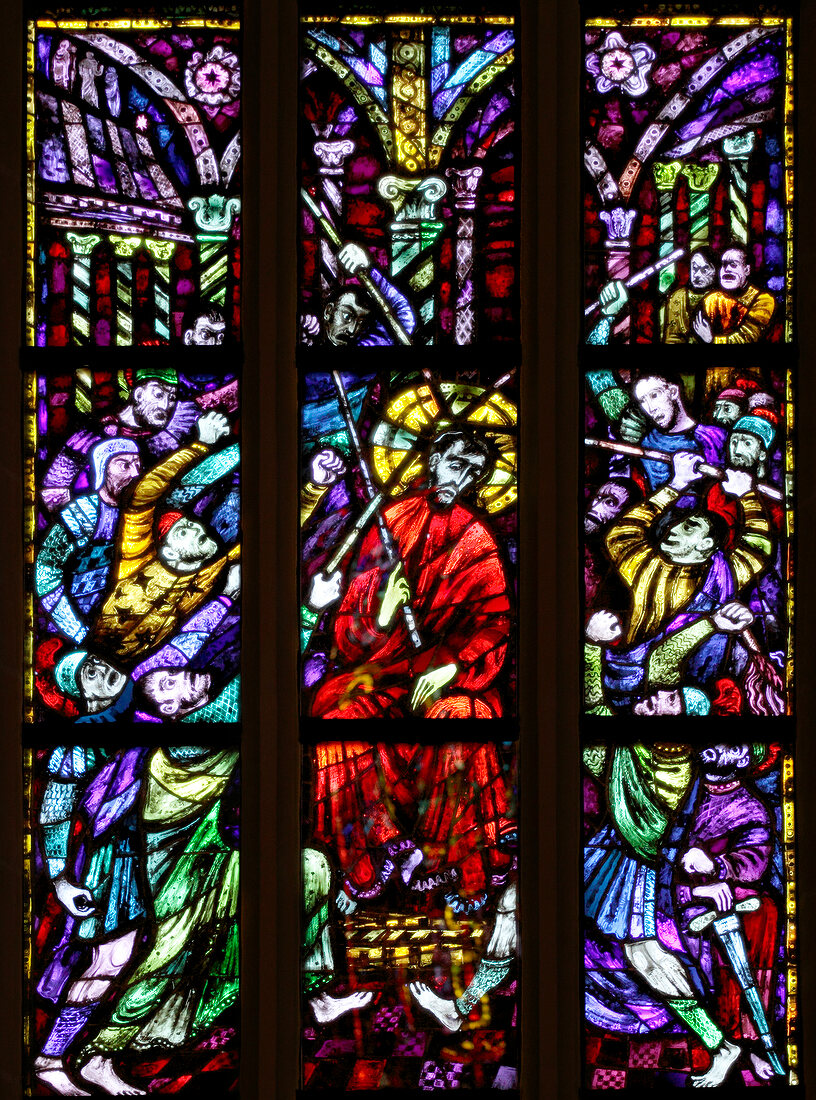 Close-up of stained glass windows of church in Graz, Styria, Austria