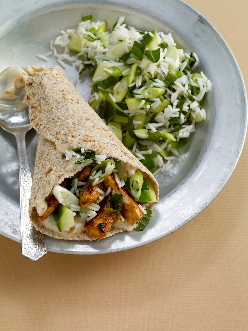 Wraps, Hähnchencurry-Wraps mit Reis