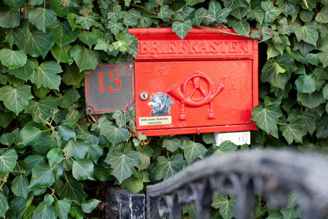 Close-up of red mailbox, Horn, Hamburg, Germany