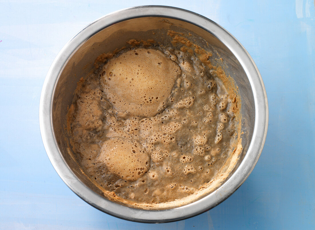 Close-up of sourdough approach in bowl