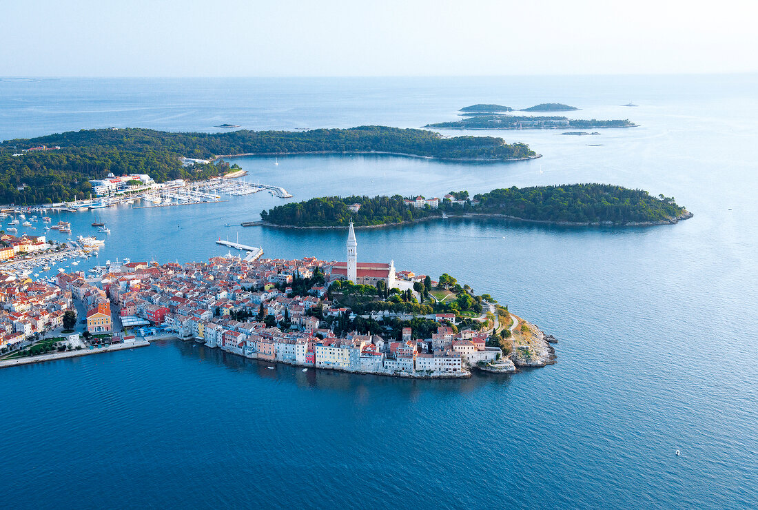 Aerial view of Rovinj's Old Town in Istria, Croatia