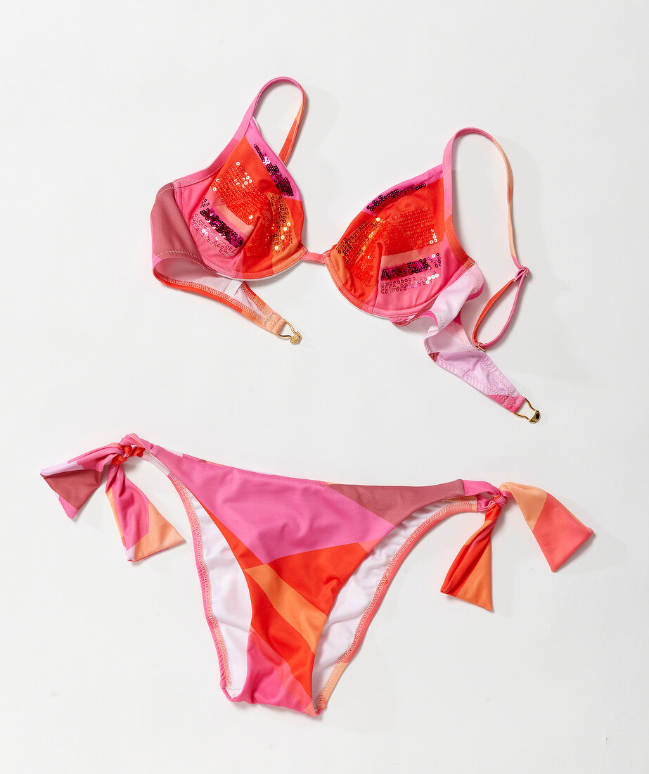 Rosa-orange gemusterter Bikini mit Pailetten