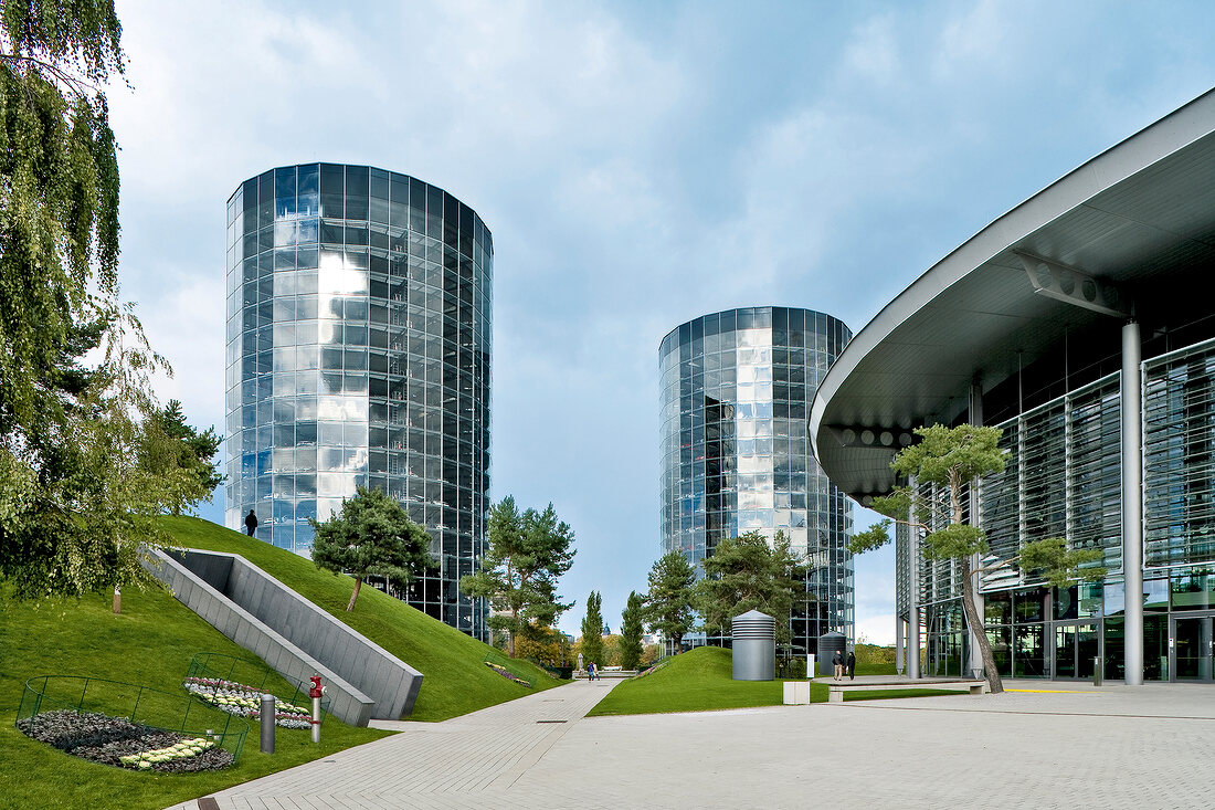 Glass towers of Autostadt in Wolfsburg, Germany