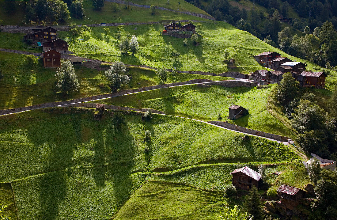 View of Saas valley in Canton of Valais, Switzerland