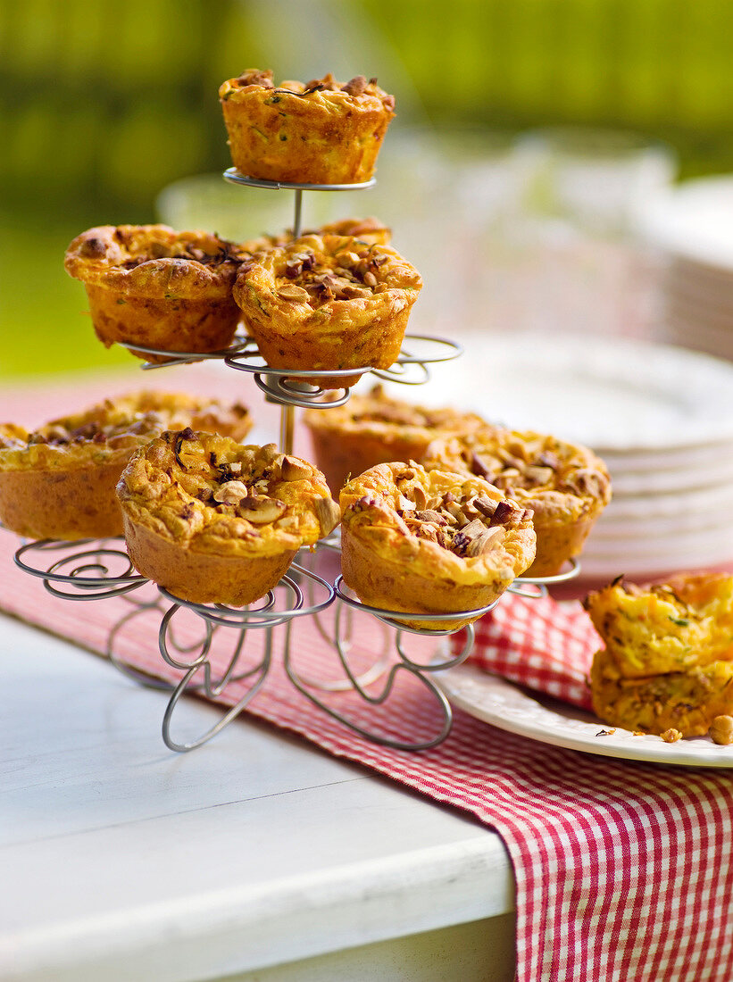 Savoury muffins on cupcake stand