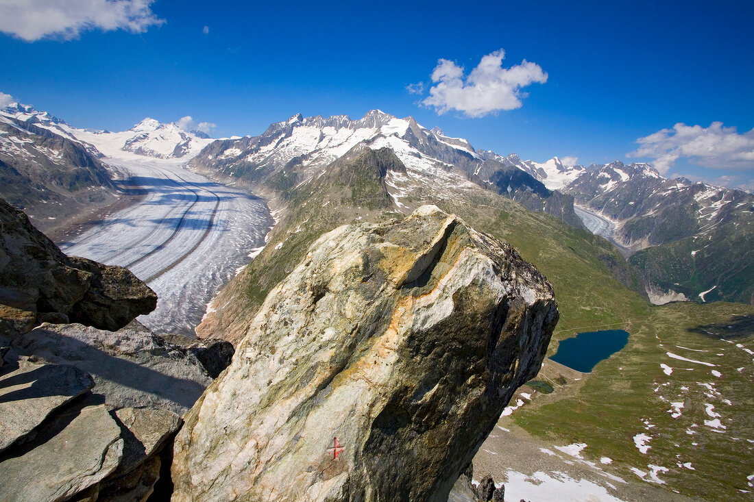 View of Eggishorn mountain overlooking Aletsch glacier, Valais, Switzerland