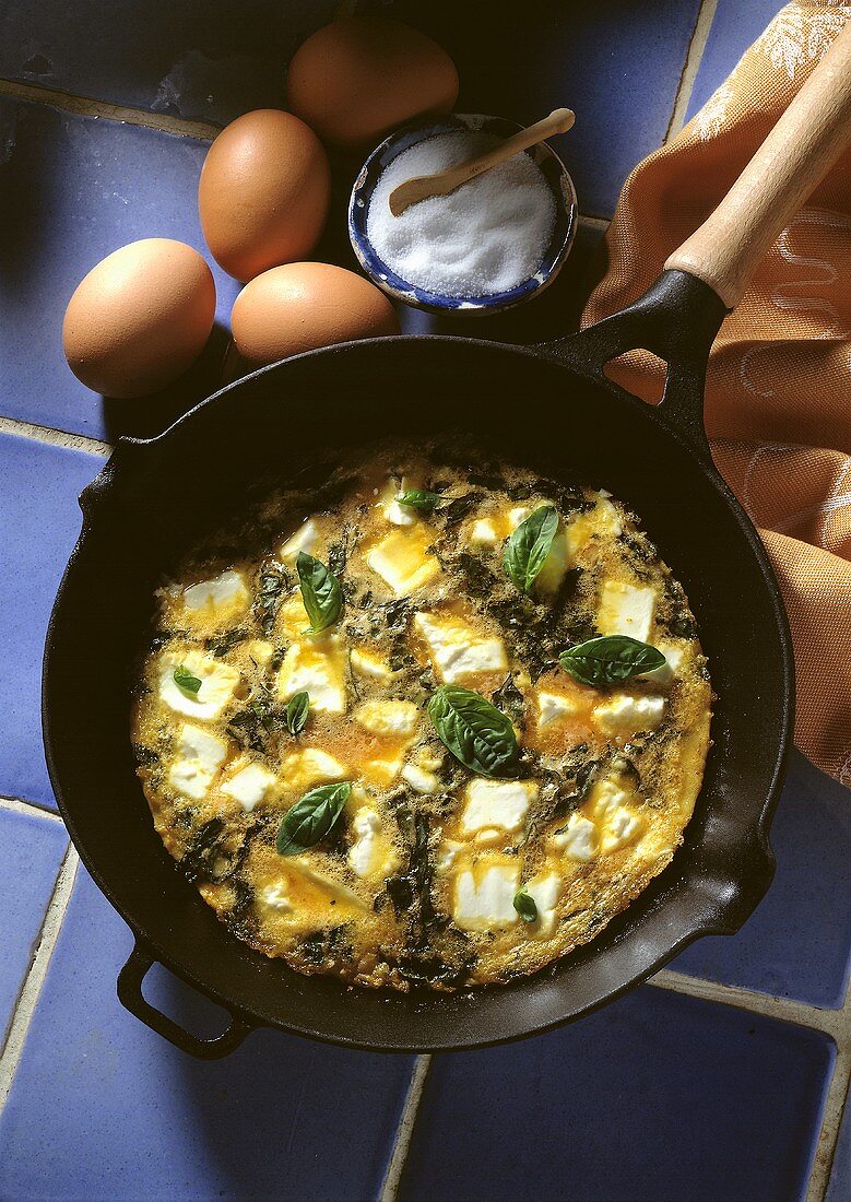 Goat Cheese Omelet in a Frying Pan