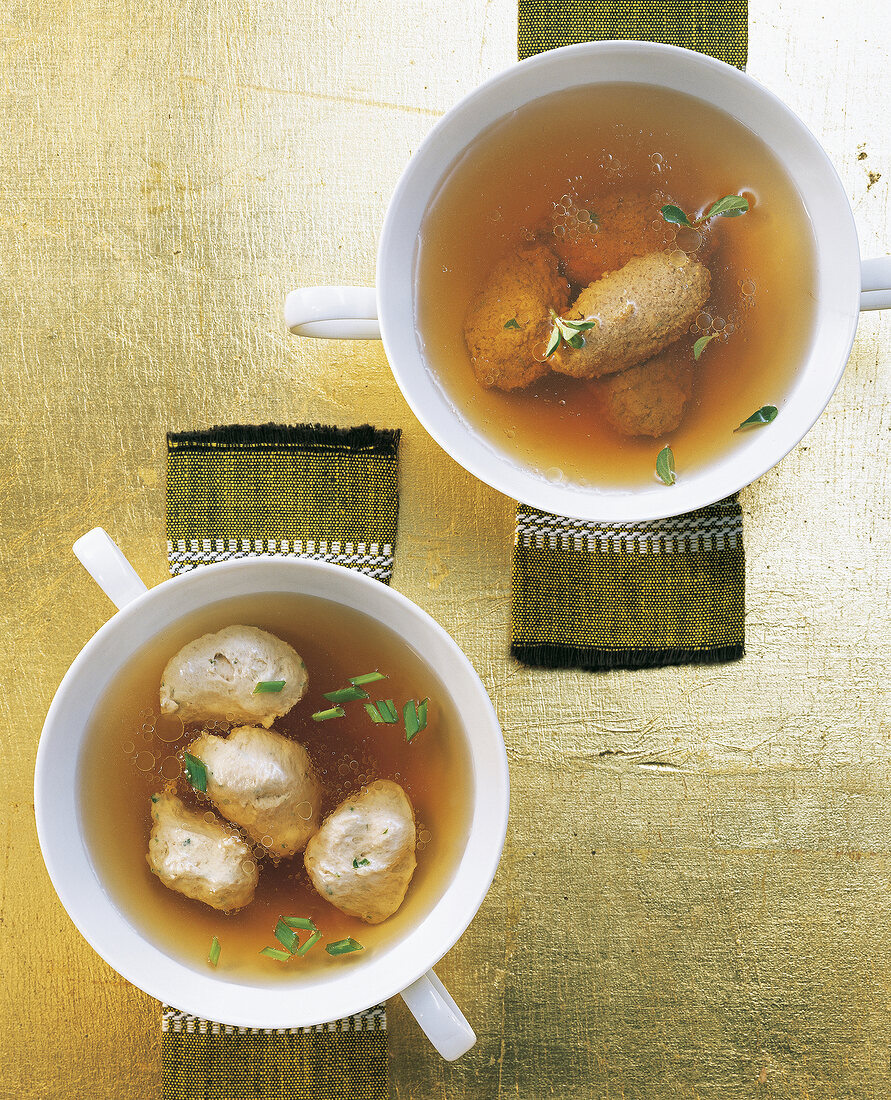 Liver and meat dumplings in serving bowls