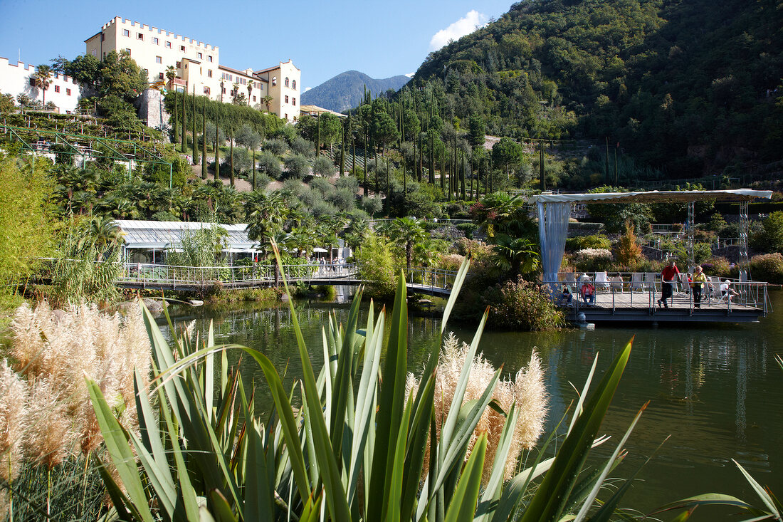 View of The Gardens of Trauttmansdorff Castle in Merano, Italy