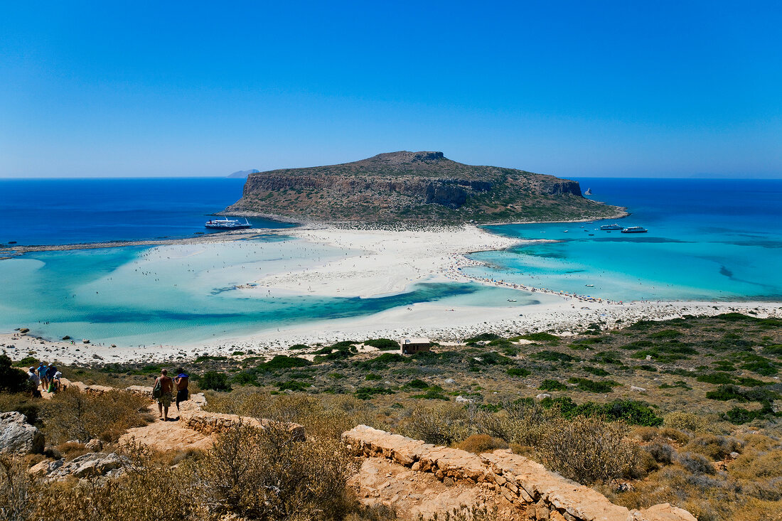 View of sea and beach from castle in Island Gramvoussa, Greece