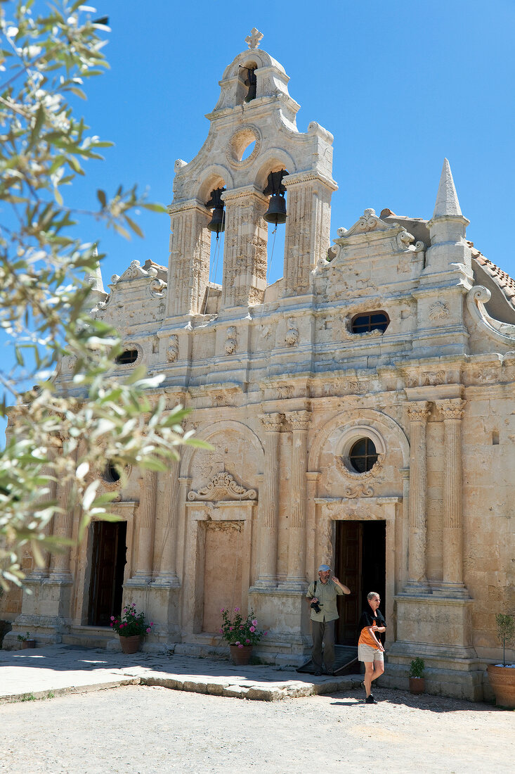 Tourists at Arkadi Monastery in Crete, Greek