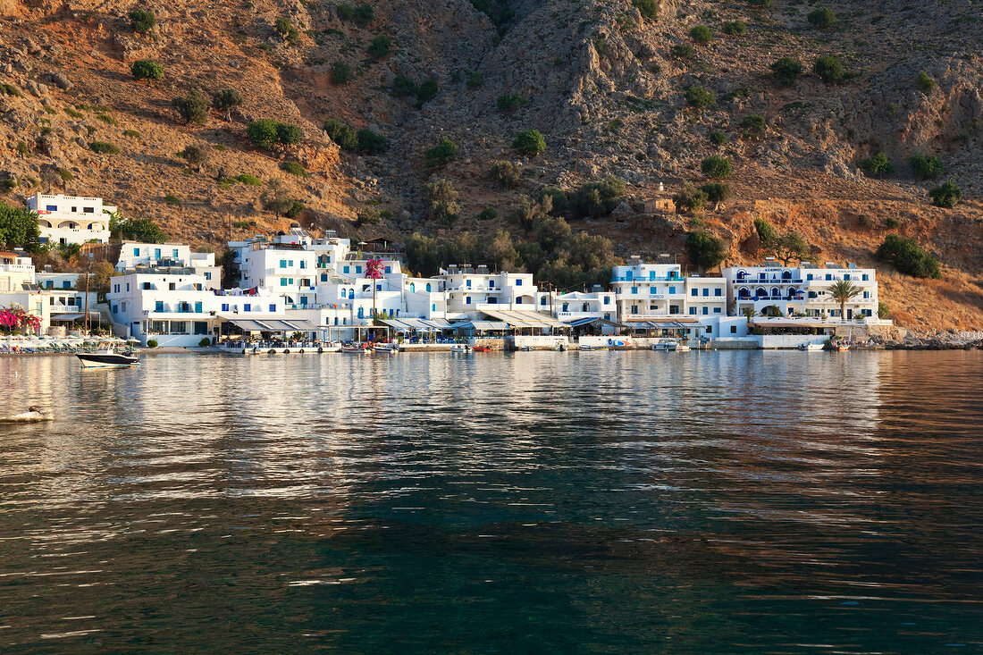 View of Loutro with bay boats, Crete, Greek