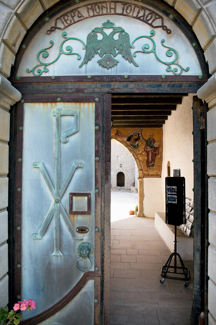 Entrance of Moni Toplou monastery in Crete, Greece