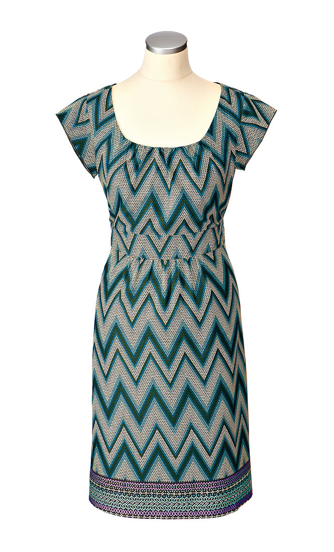 Close-up of zigzag patterned dress in missoni style on mannequin