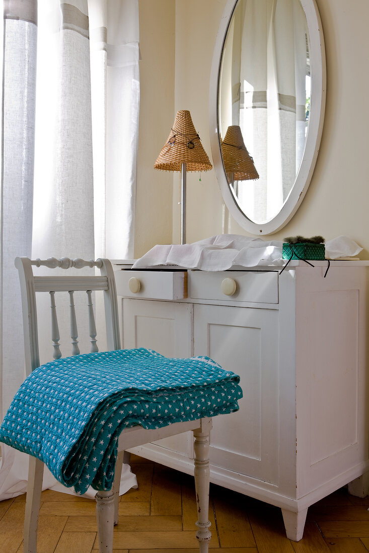 Dresser table with mirror and chair in Swedish style