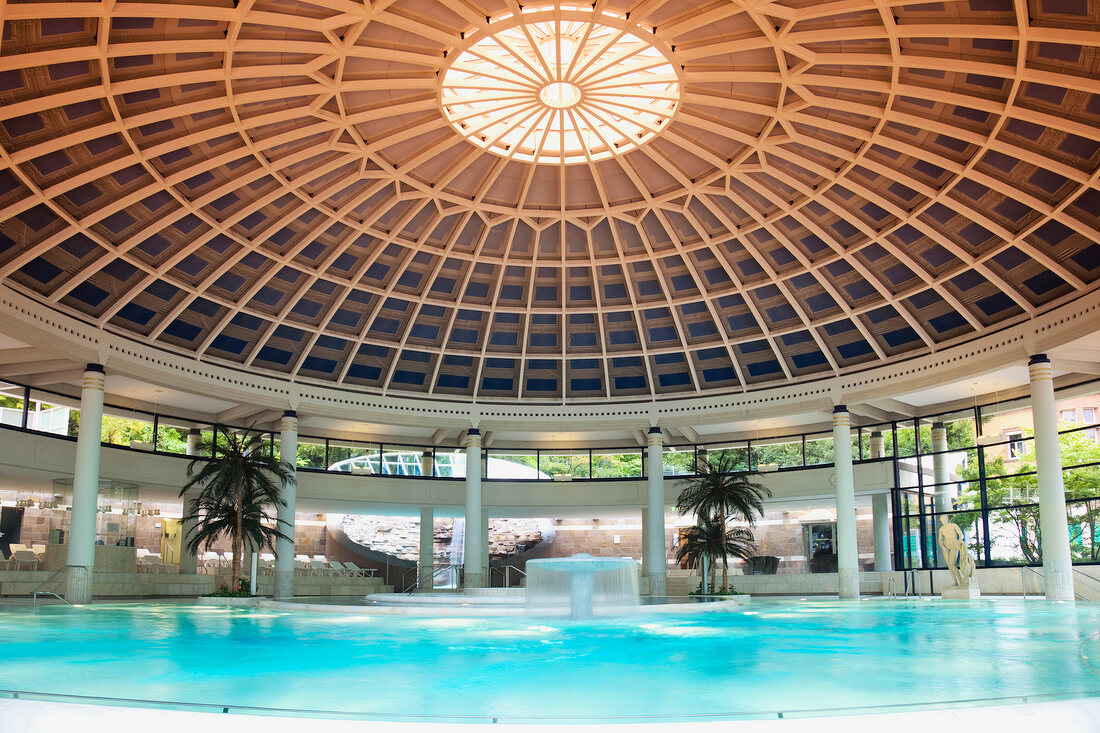 Caracalla Spa ceiling with pillars around water in Baden-Baden, Black Forest, Germany