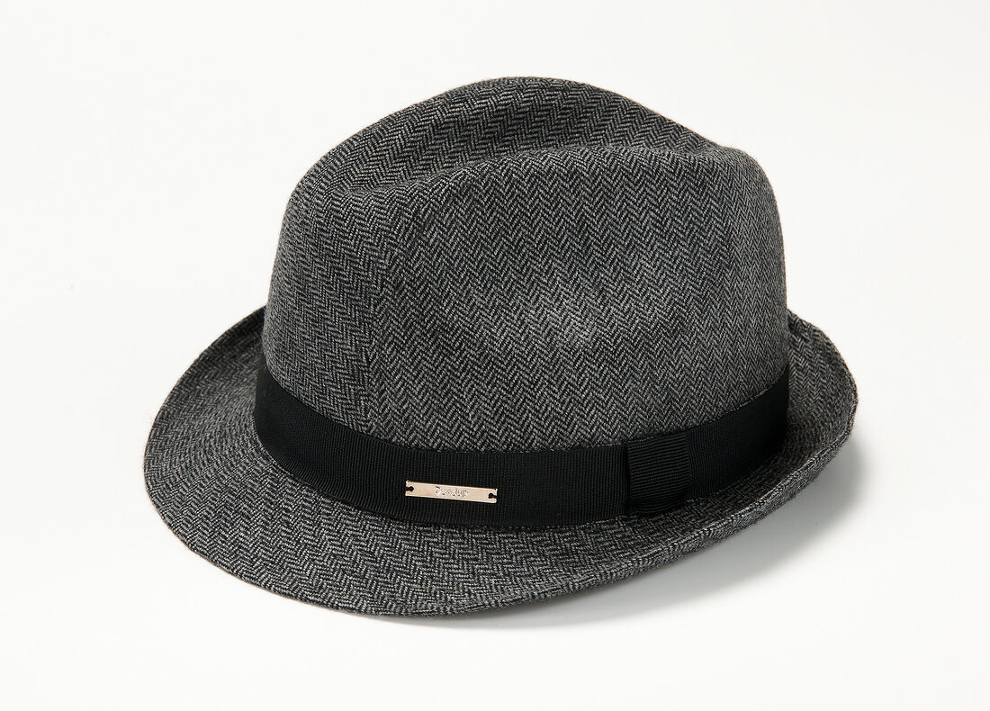 Trilby with herringbone pattern on white background