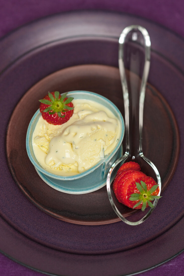 Tarragon and mascarpone ice cream in small bowl